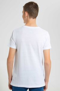 Redtag-White-Jacquard-Henley-Tshirt-Plain-T-Shirts-Senior-Boys-9 to 14 Years