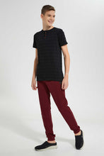 Load image into Gallery viewer, Redtag-Black-Jacquard-Henley-Tshirt-Plain-T-Shirts-Senior-Boys-9 to 14 Years
