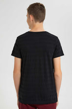 Load image into Gallery viewer, Redtag-Black-Jacquard-Henley-Tshirt-Plain-T-Shirts-Senior-Boys-9 to 14 Years
