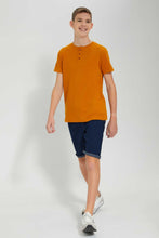 Load image into Gallery viewer, Redtag-Mustard-Jacquard-Henley-Tshirt-Plain-T-Shirts-Senior-Boys-9 to 14 Years
