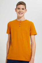 Load image into Gallery viewer, Redtag-Mustard-Jacquard-Henley-Tshirt-Plain-T-Shirts-Senior-Boys-9 to 14 Years
