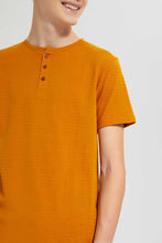 Load image into Gallery viewer, Redtag-Mustard-Jacquard-Henley-Tshirt-Plain-T-Shirts-Senior-Boys-9 to 14 Years
