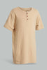 Redtag-Beige-Jacquard-Henley-Tshirt-Plain-T-Shirts-Senior-Boys-9 to 14 Years