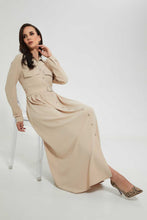 Load image into Gallery viewer, Redtag-Cream-Long-Shit-Dress-With-Belt-In-Longsleeves-Dresses--
