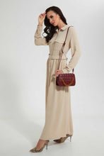 Load image into Gallery viewer, Redtag-Cream-Long-Shit-Dress-With-Belt-In-Longsleeves-Dresses--
