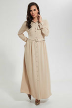 Load image into Gallery viewer, Redtag-Cream-Long-Shit-Dress-With-Belt-In-Longsleeves-Dresses--
