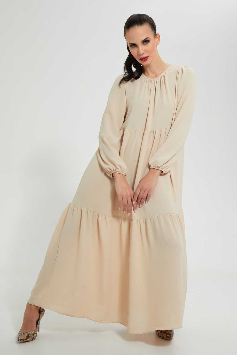 Redtag-Cream-Long-Dress-With-Panels-Dresses--