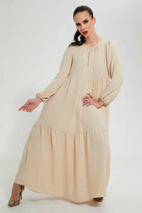 Redtag-Cream-Long-Dress-With-Panels-Dresses--