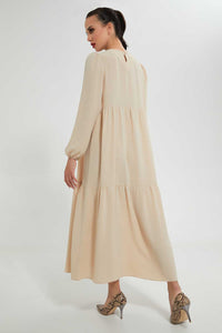 Redtag-Cream-Long-Dress-With-Panels-Dresses--