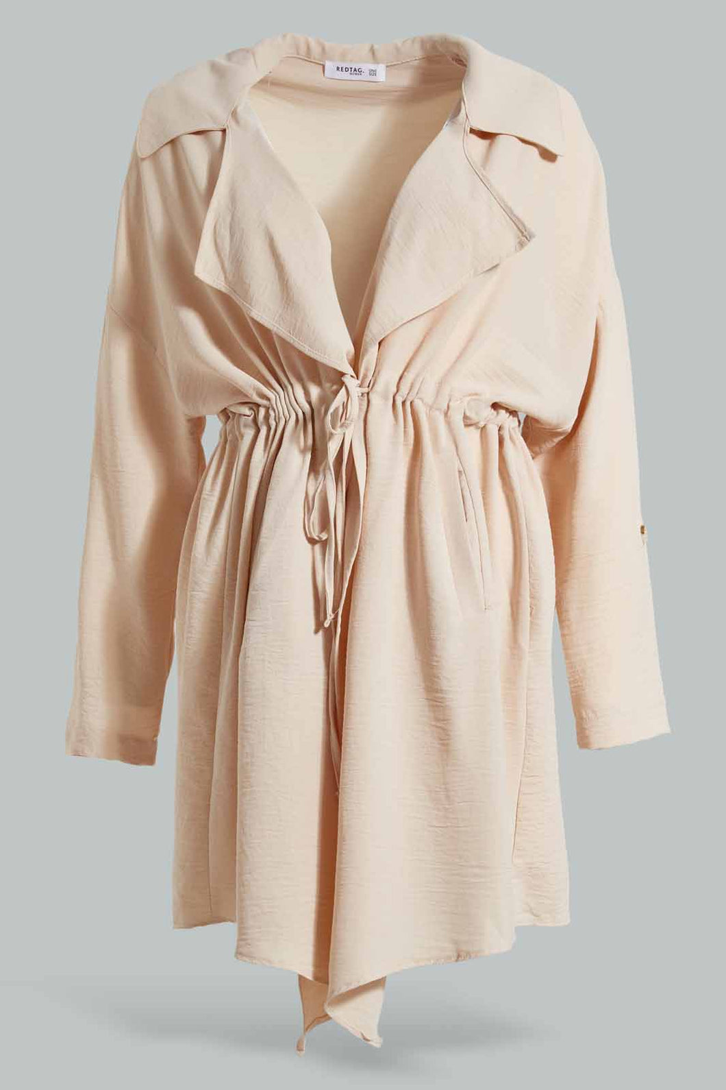 Redtag-Beige-Collared-Open-Cardigan-Cardigans-Women's-