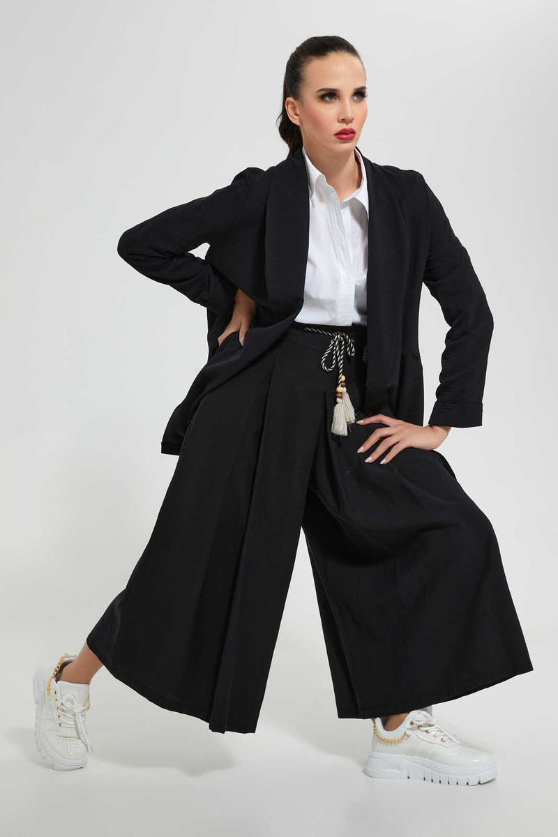 Redtag-Black-Flared-Pants-With-Slit-Skirts--