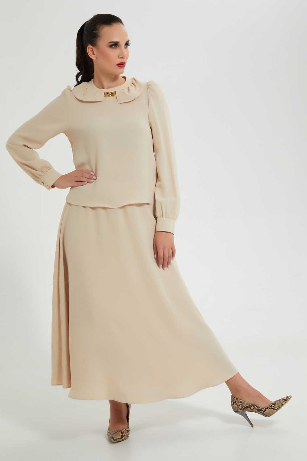 Redtag-Beige-Knee-Length-Skirt-Skirts--