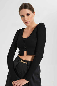 Redtag-Black-Longsleeve-Button-Front-Top-Tops-Women's-