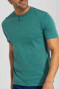 Redtag-Sage-Green-Henley-T-Shirt-Category:T-Shirts,-Colour:Green,-Deals:New-In,-Filter:Men's-Clothing,-Men-T-Shirts,-New-In-Men-APL,-Non-Sale,-Section:Men,-TBL,-W22O-Men's-