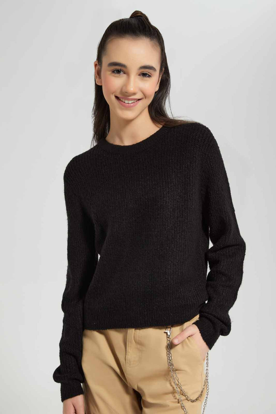 Redtag-Black-Basic-Pullover-Category:Pullovers,-Colour:Black,-Deals:New-In,-Filter:Senior-Girls-(9-to-14-Yrs),-GSR-Pullovers,-New-In-GSR-APL,-Non-Sale,-Section:Girls-(0-to-14Yrs),-TBL,-W22B-Senior-Girls-9 to 14 Years