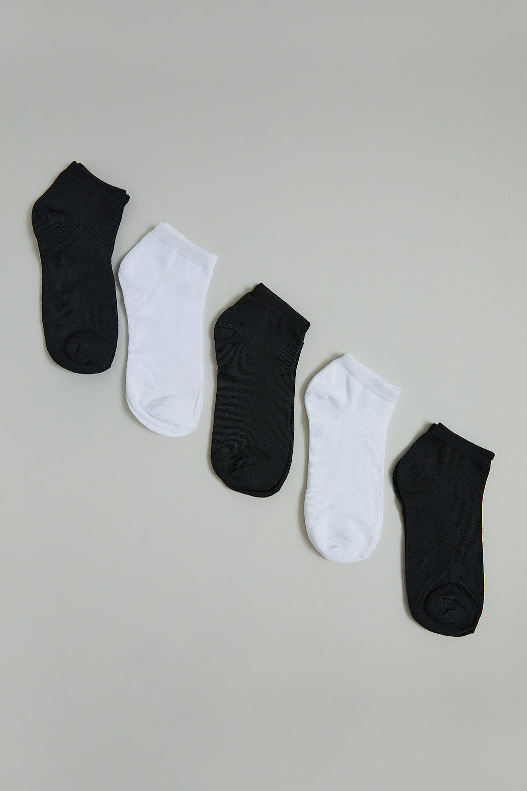 Black/White Plain Ankle Socks (5-Pack)