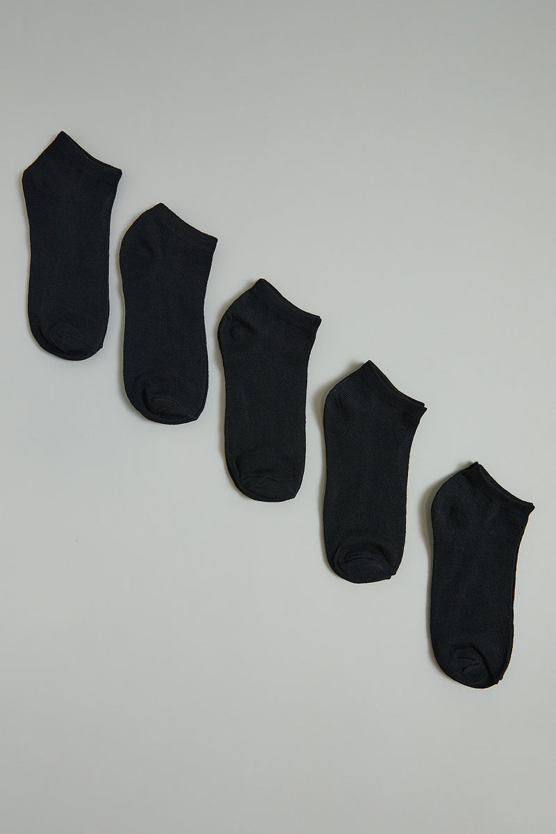 Black Plain Ankle Socks (5-Pack)