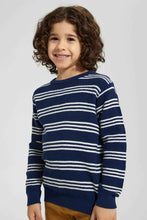 Load image into Gallery viewer, Navy Striped Crew Neck Pullover
