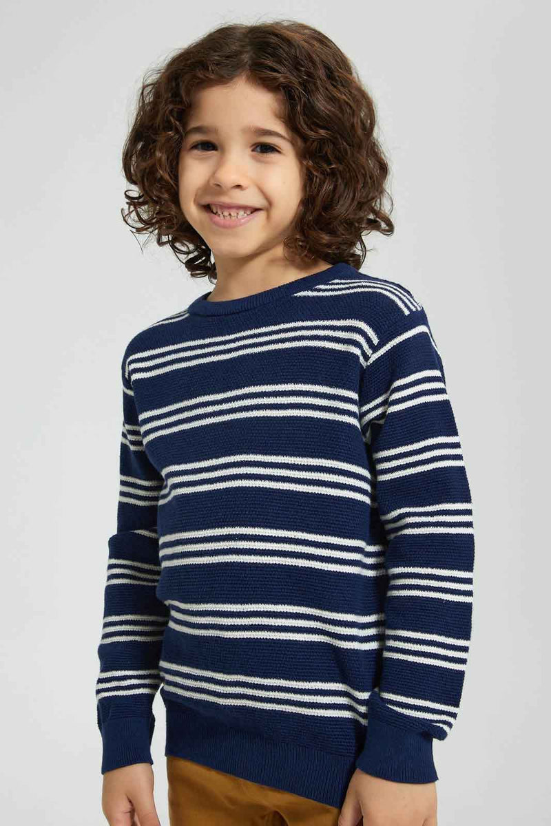 Navy Striped Crew Neck Pullover