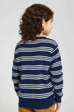 Load image into Gallery viewer, Navy Striped Crew Neck Pullover
