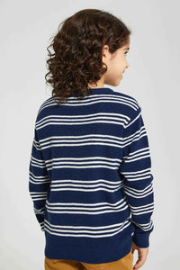 Navy Striped Crew Neck Pullover