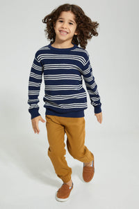 Navy Striped Crew Neck Pullover