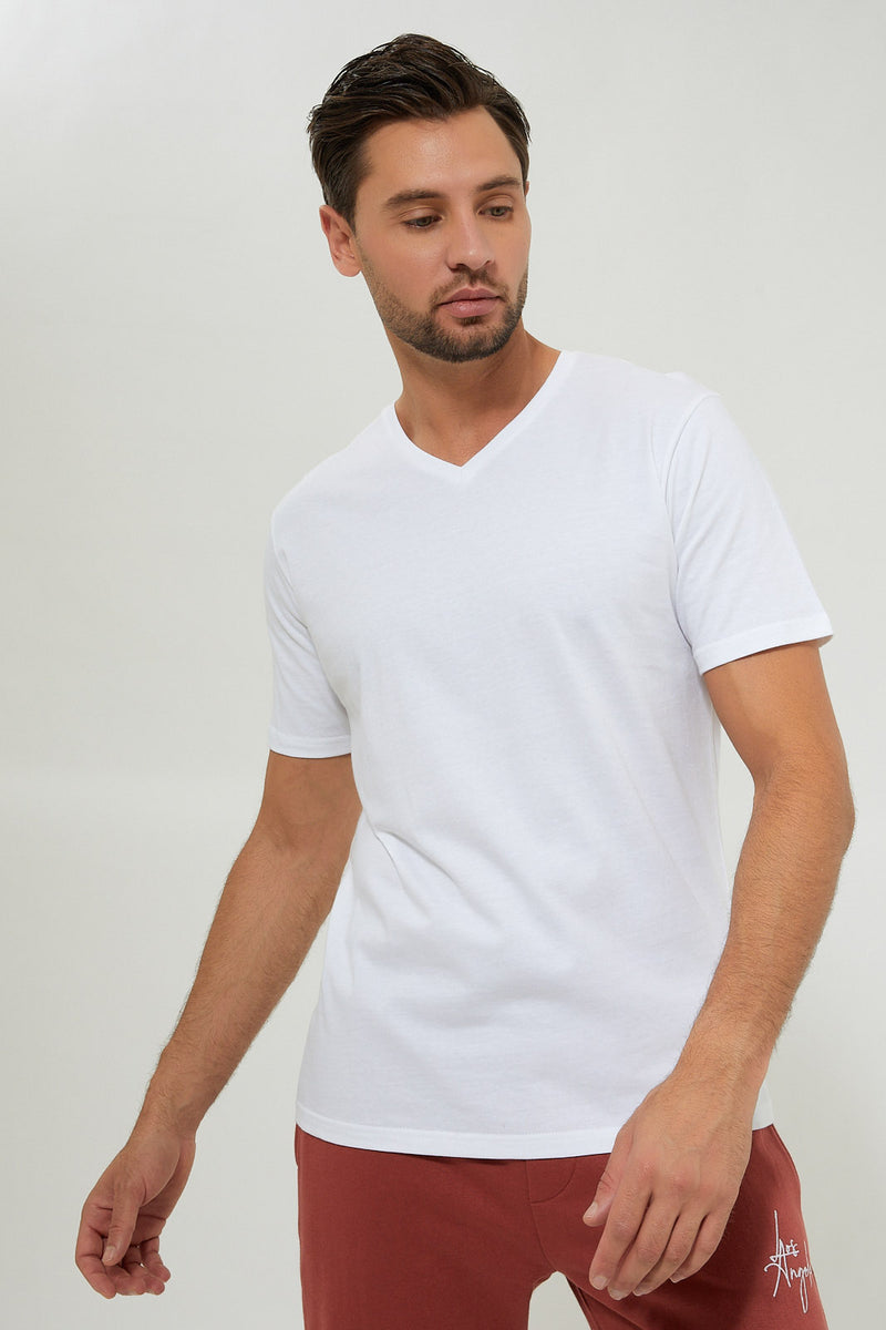 White V-Neck Basic T-Shirt