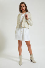 Load image into Gallery viewer, Beige Tweed Biker Jacket
