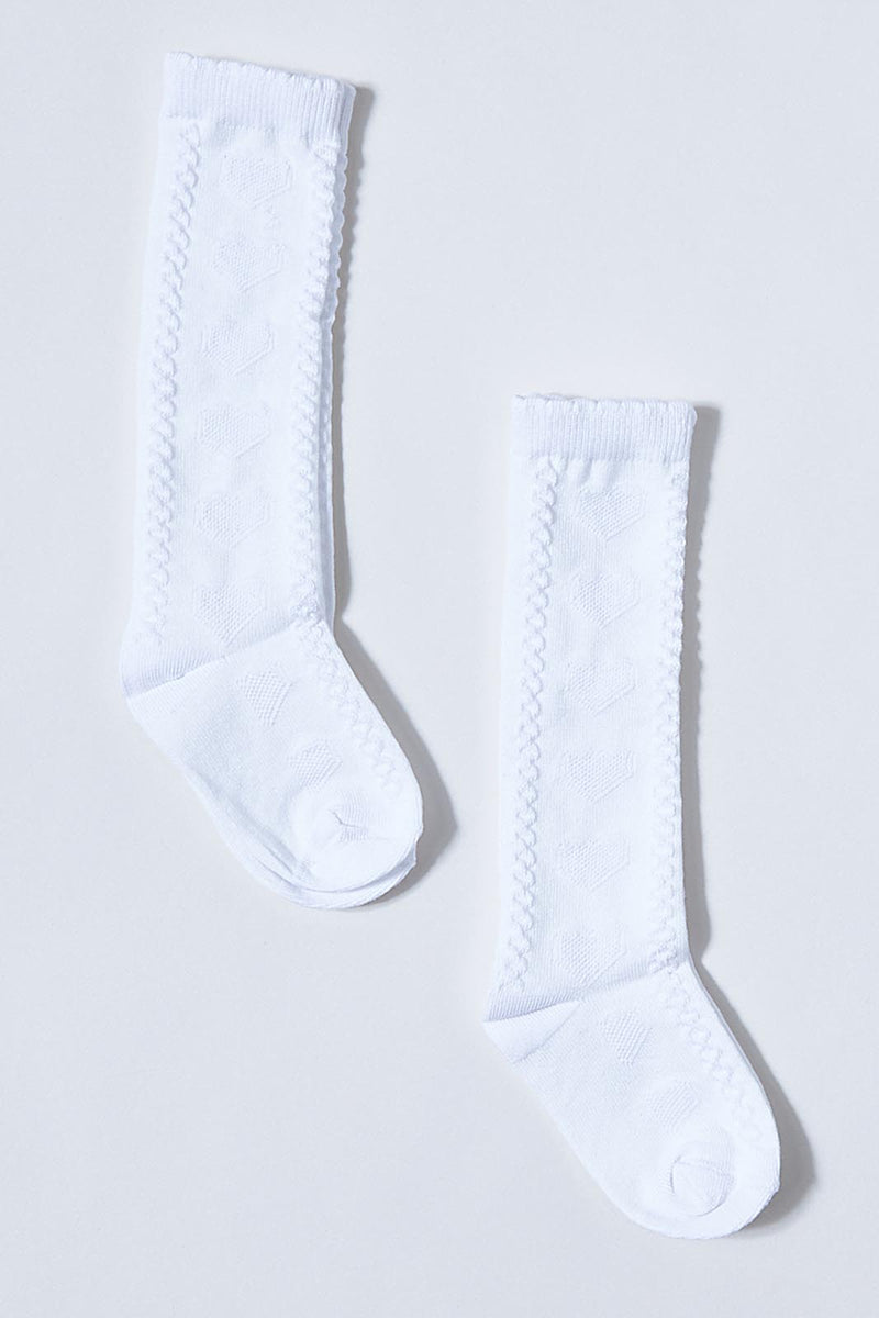 White Long Embossed Socks (Pack of 2)