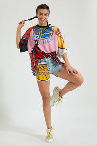 Multicolour Printed Mesh T-Shirt